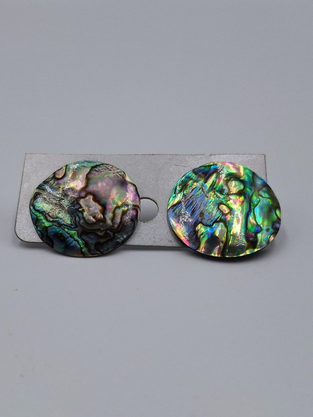 Vintage Abalone Shell Stud Earrings Stainless Steel Posts Round Iridescent
